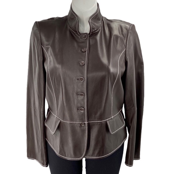 Ellen Tracy leather jacket chestnut brown size 16 retail $898 tags - Picture 12 of 12